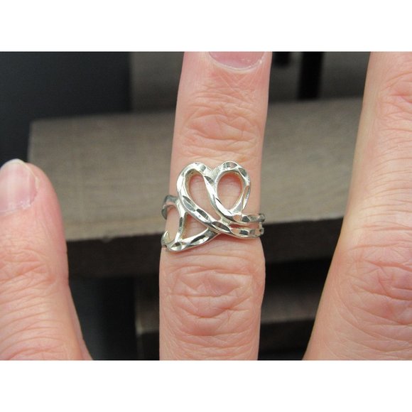 Jewelry - Size 4.5 Sterling Silver Diamond Cut Heart Love Band Ring